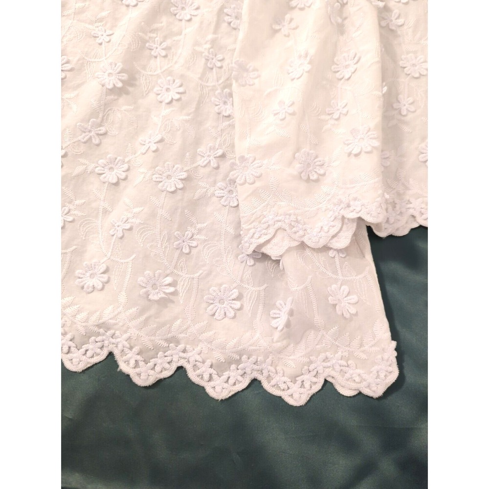 Soft Surroundings Blouse Tunic L Embroidered White Bishop Sleeves Boho Chic Glam - Picture 9 of 12